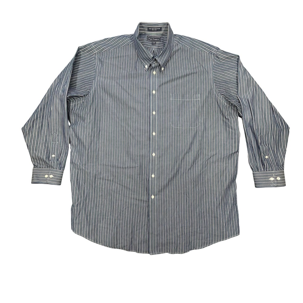 Paul Fredrick Blue Striped Long Staple Cotton Button Down Shirt Mens 19-36